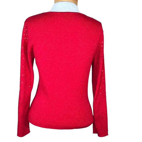 Hampshirite Studio Petite Red Metallic Ribbed Knit Sweater With Sequins PL - Picture 5 of 11